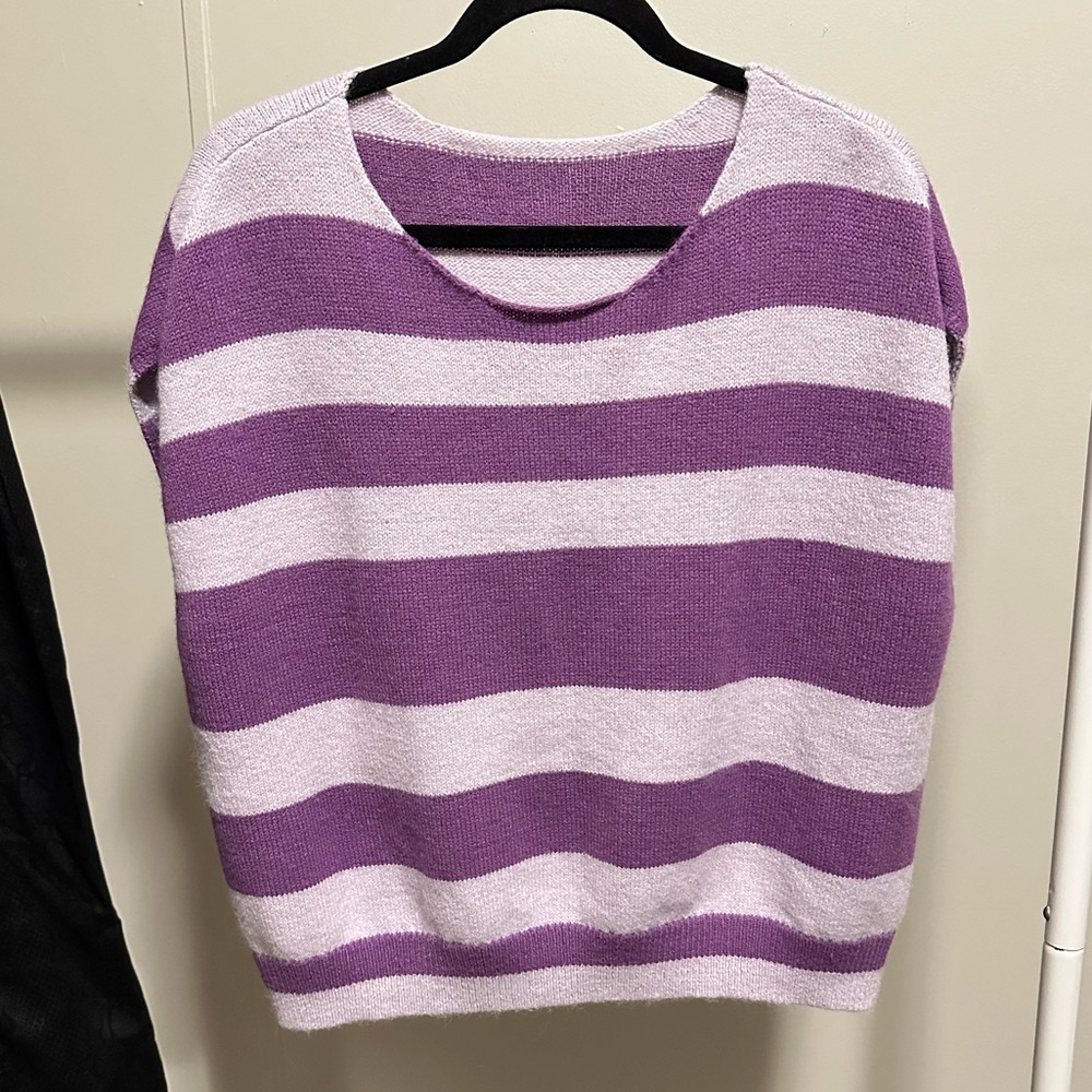 Purple Striped Sleeveless Knit Sweater Scoop Neck size XL